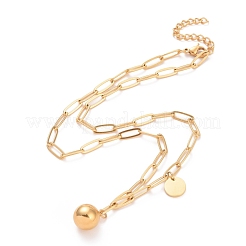 304 Stainless Steel Round Ball & Flat Round Pendant Necklace for Women&nbsp;NJEW-G018-12G