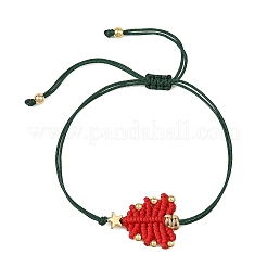 Adjustable Christmas Tree Braided Nylon String Bracelets with Brass Star&nbsp;BJEW-TA00762-01