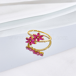 1Pc Flower Brass Micro Pave Cubic Zirconia Finger Rings for Women&nbsp;RJEW-LP0003-37