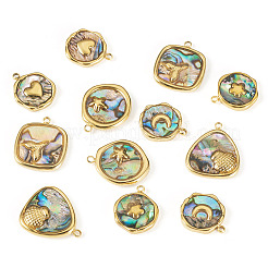 12Pcs 6 Styles 304 Stainless Steel Pave Natural Paua Shell Pendants&nbsp;STAS-TA0005-90