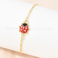 Brass Pave Cubic Zirconia Enamel Red Ladybug Link Bracelets for Women&nbsp;KK-CBA68DA-03G