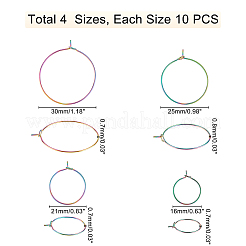 40Pcs 4 Colors PVD Vacuum Plating 316L Surgical Stainless Steel Hoop Earring Findings&nbsp;STAS-PH0001-60M