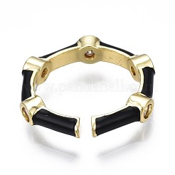 Clear Cubic Zirconia Bamboo Shape Open Cuff Ring with Enamel for Women&nbsp;RJEW-N035-101