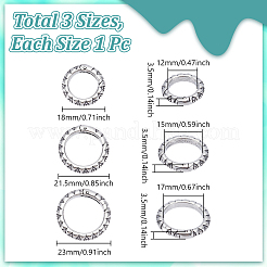 3Pcs 3 Sizes Tibetan Style 304 Stainless Steel Spring Gate Rings&nbsp;STAS-UN0041-75
