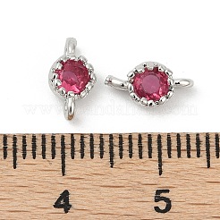 Brass Cubic Zirconia Flat Round Connector Charms&nbsp;KK-H204-02P-05