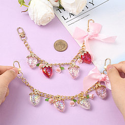 2Pcs 2 Colors Aluminium Chains & Acrylic Link Bowknot Strawberry Bag Decorative Chains&nbsp;HJEW-SC0002-61
