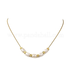 Natural Cultured Freshwater Pearl Rice Beaded Necklaces with Brass Round Snake Chains&nbsp;NJEW-JN06399