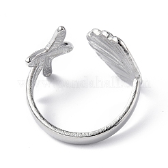 304 Stainless Steel Shell with Starfish Open Cuff Ring for Women&nbsp;RJEW-C046-03P