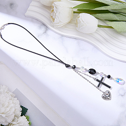 Cross Alloy Enamel & Glass Teardrop Pendant Decorations&nbsp;HJEW-BM00035