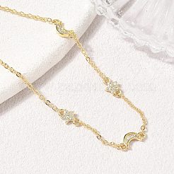 Brass Micro Pave Clear Cubic Zirconia Moon Star Link Chain Bracelets&nbsp;KK-CBA6980-28G