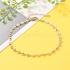 Brass Enamel Flower Link Chain Bracelets&nbsp;BJEW-JB05591