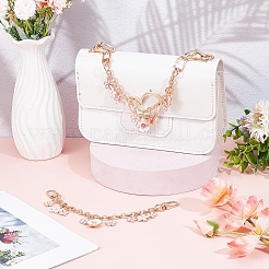 2Pcs 2 Styles Pink Zinc Alloy Enamel Bowknot Flower Charm Cable Chain Purse Chains&nbsp;FIND-BBC0004-59