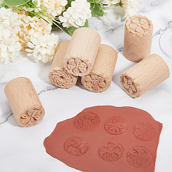 6Pcs 6 Styles Flower Pattern Round Wooden Traditional Chinese Moon Cake Molds&nbsp;AJEW-CA0004-25