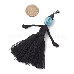 Halloween Cotton Threads Tassel & Synthetic Turquoise Skull Pendant Decorations&nbsp;HJEW-JM03756