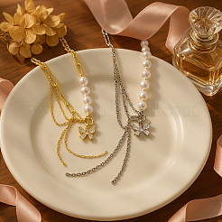 2Pcs 2 Colors Alloy Crystal Rhinestone Butterfly Pendant Necklaces&nbsp;NJEW-HY0001-30