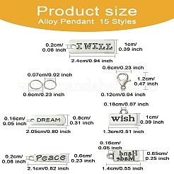 DIY Inspirational Word Tibetan Style Alloy Pendants Keychain Making Kits&nbsp;DIY-YW0008-81