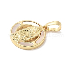 Brass Pave Natural White Shell Pendants&nbsp;KK-S522-06B-G