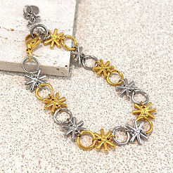 Two Tone 304 Stainless Steel Link Chain Bracelets for Women&nbsp;WG612EC-01