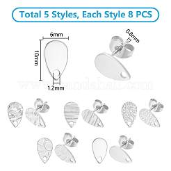 40Pcs 5 Styles 304 Stainless Steel Stud Earring Findings&nbsp;STAS-UN0057-65