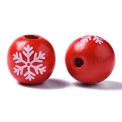 Painted Natural Wood European Beads&nbsp;WOOD-S057-039A