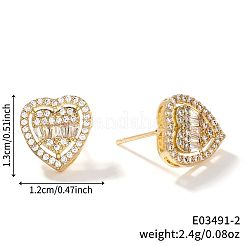 Elegant Heart Brass Clear Cubic Zirconia Stud Earrings&nbsp;QP4520-2