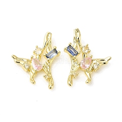 Colorful Cubic Zirconia Butterfly Stud Earrings&nbsp;EJEW-H092-04G