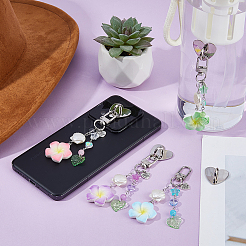 4Pcs Flower Resin & Glass Pendant Decorations&nbsp;HJEW-FH00278