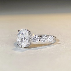 Rhodium Plated 925 Sterling Silver Pave 8.2x4.9mm Moissanite Finger Rings for Women&nbsp;WGA4B84-01