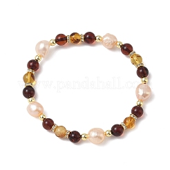 Natural Freshwater Pearl and Amber Beads Stretch Bracelets for Women&nbsp;BJEW-JB13719