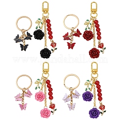 2 Styles Butterfly & Rose Synthetic Coral & Alloy Acrylic/Enamel Pendant Decorations&nbsp;KEYC-YW00182-01