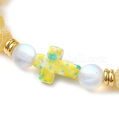Synthetic Moonstone & Frosted Natural Weathered Agate Beads Stretch Bracelets for Women&nbsp;BJEW-JB11333-01