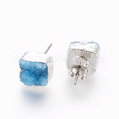 Natural Dyed Druzy Quartz Stud Earrings&nbsp;EJEW-P166-A04