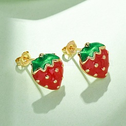 Brass Enamel Stud Earrings&nbsp;EJEW-D322-06G-02