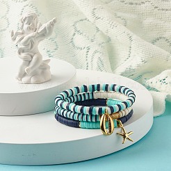 Handmade Polymer Clay Heishi Beads Stretch Bracelets Set&nbsp;BJEW-JB07335