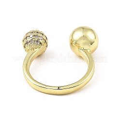 Cubic Zirconia Round with Flower Open Cuff Ring&nbsp;RJEW-H218-01G-01