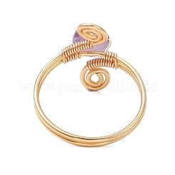 3Pcs Copper Wire Wrapped Round Natural Amethyst & Natural Aquamarine & Natural Rose Quartz Bead Finger Rings for Women&nbsp;RJEW-JR00808