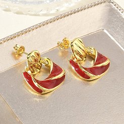 Brass Enamel Dangle Stud Earrings for Women&nbsp;KK-CBA760A-12G-03