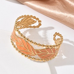 304 Stainless Steel Enamel Cuff Open Bangles for Women&nbsp;BJEW-F542-01G-02