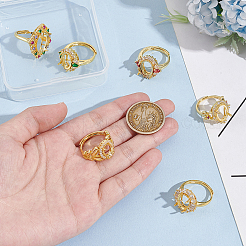 6Pcs 6 Styles Rack Plating Brass Micro Pave Cubic Zirconia Adjustable Ring Components&nbsp;KK-UN0003-42