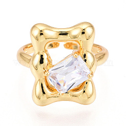 Brass Micro Pave Clear Cubic Zirconia Cuff Rings for Women&nbsp;KK-T074-12G