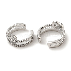 Rack Plating Brass Micro Pave Clear Cubic Zirconia 2-Strand Heart Cuff Earrings for Women&nbsp;EJEW-P280-22P