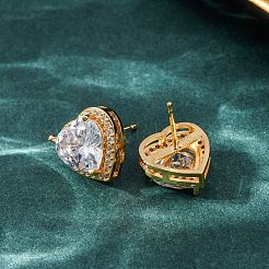 Brass Micro Pave Cubic Zirconia Stud Earrings for Women&nbsp;EJEW-F418-06G
