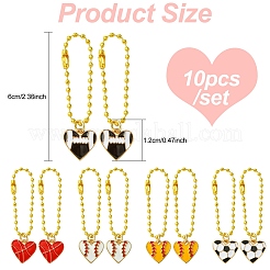 10Pcs 5 Styles Heart with Sports Ball Alloy Enamel Pendant Decoration&nbsp;HJEW-YW00076