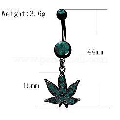 Maple Leaf 316L Surgical Stainless Steel Pave Teal Cubic Zirconia Curved Barbell Dangle Belly Rings&nbsp;FS-WG72B10-01