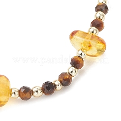 Natural Amber & Tiger Eye Beaded Stretch Bracelets for Women&nbsp;BJEW-JB13352