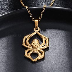 Halloween Skull Spider 304 Stainless Steel Pendant Necklaces&nbsp;NJEW-M096-15G
