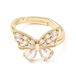 Brass Micro Pave Clear Cubic Zirconia Cuff Open Ring&nbsp;CU-CBA5C10-10G