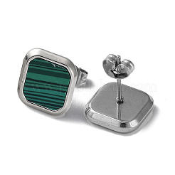 6 Pair 2 Color Square Synthetic Malachite Stud Earrings&nbsp;EJEW-A024-02