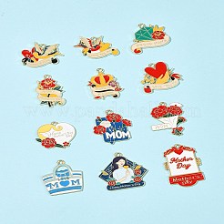 24Pcs 12 Styles Mother's Day Theme Alloy Enamel Pendants&nbsp;ENAM-FS0002-77