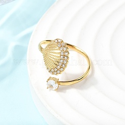 304 Stainless Steel Micro Pave Cubic Zirconia Cuff Open Rings&nbsp;RJEW-Z130-01G-03